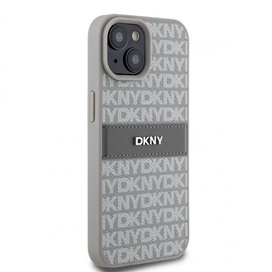DKNY Leather Mono Stripe & Metal Logo case for iPhone 15 Plus / 14 Plus - beige