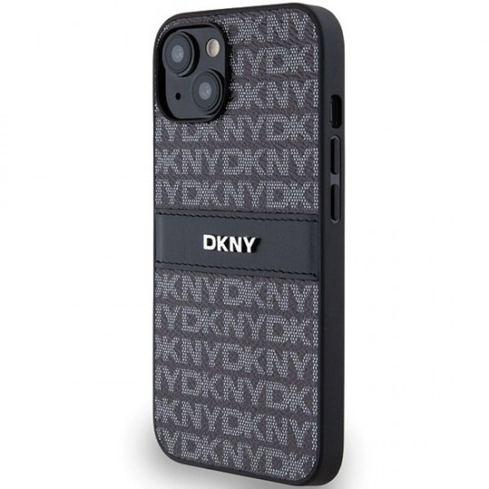 DKNY Leather Mono Stripe & Metal Logo Case for iPhone 15 Plus / 14 Plus - Black