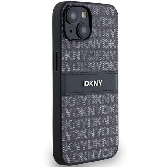 DKNY Leather Mono Stripe & Metal Logo Case for iPhone 15 Plus / 14 Plus - Black
