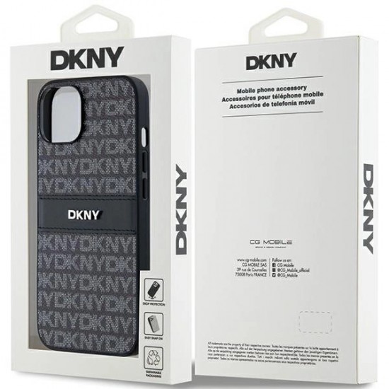 DKNY Leather Mono Stripe & Metal Logo Case for iPhone 15 Plus / 14 Plus - Black