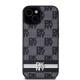 DKNY Leather Checkered Mono Pattern & Printed Stripes Case for iPhone 15/14/13 - Black