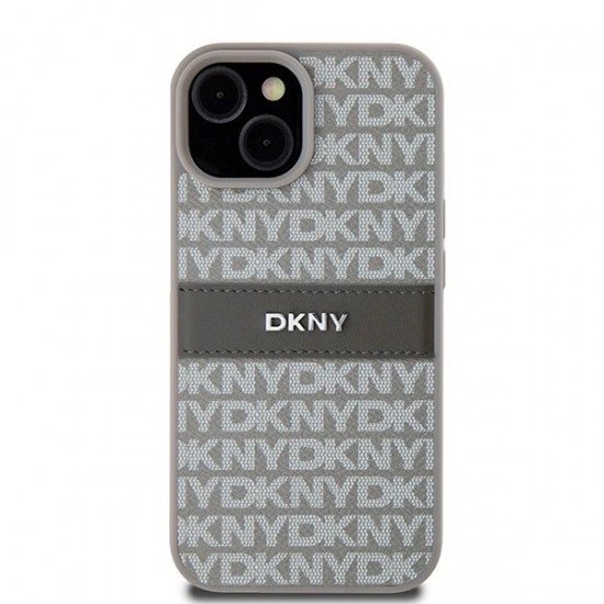 DKNY Leather Mono Stripe & Metal Logo case for iPhone 15 / 14 / 13 - beige