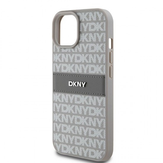 DKNY Leather Mono Stripe & Metal Logo case for iPhone 15 / 14 / 13 - beige