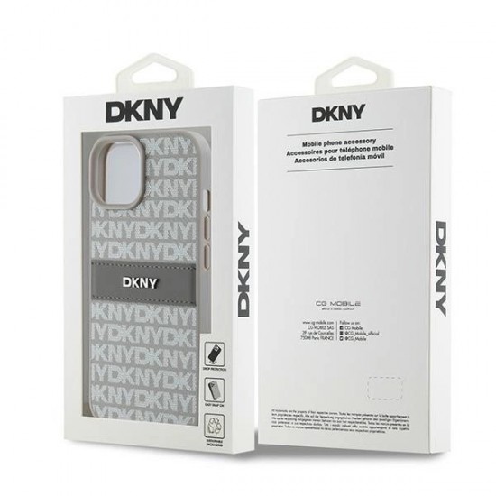 DKNY Leather Mono Stripe & Metal Logo case for iPhone 15 / 14 / 13 - beige