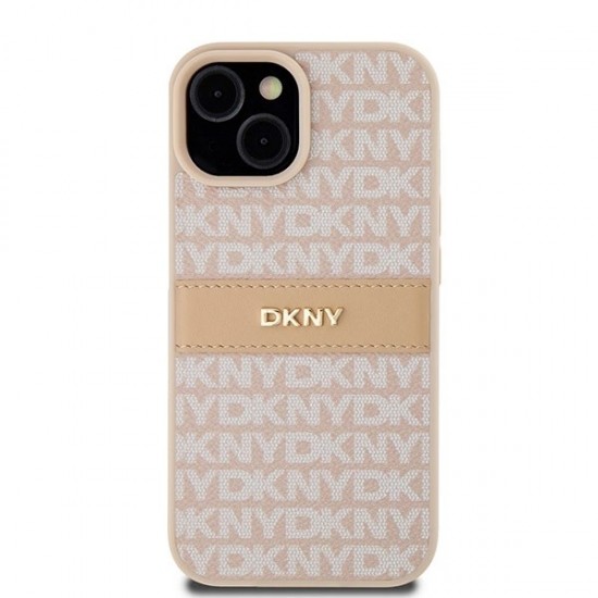 DKNY Leather Mono Stripe & Metal Logo case for iPhone 15 / 14 / 13 - pink