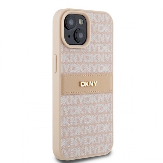 DKNY Leather Mono Stripe & Metal Logo case for iPhone 15 / 14 / 13 - pink