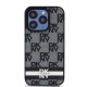 DKNY Leather Checkered Mono Pattern & Printed Stripes Case for iPhone 15 Pro Max - Black
