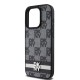 DKNY Leather Checkered Mono Pattern & Printed Stripes Case for iPhone 15 Pro Max - Black