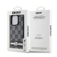 DKNY Leather Checkered Mono Pattern & Printed Stripes Case for iPhone 15 Pro Max - Black