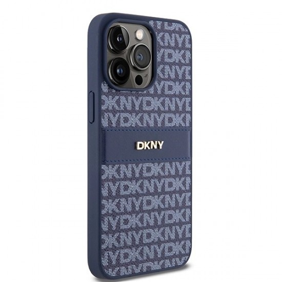 DKNY Leather Mono Stripe & Metal Logo case for iPhone 15 Pro Max - blue