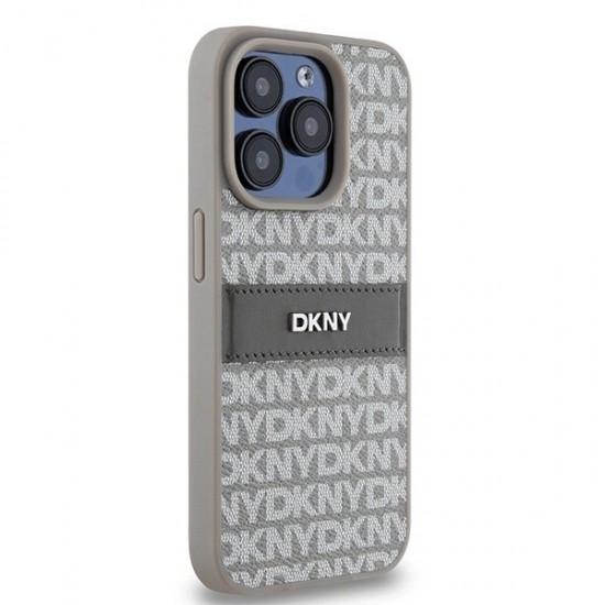 DKNY Leather Mono Stripe & Metal Logo case for iPhone 15 Pro Max - beige