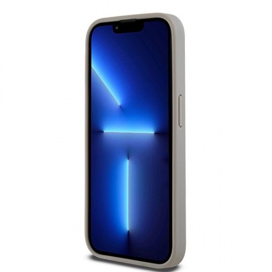 DKNY Leather Mono Stripe & Metal Logo case for iPhone 15 Pro Max - beige