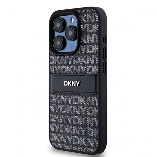 DKNY Leather Mono Stripe & Metal Logo case for iPhone 15 Pro Max - black
