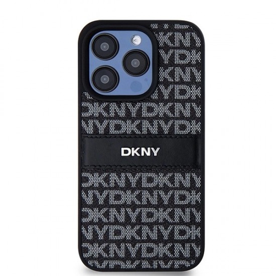 DKNY Leather Mono Stripe & Metal Logo case for iPhone 15 Pro Max - black