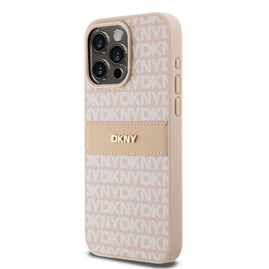 DKNY Leather Mono Stripe & Metal Logo case for iPhone 15 Pro Max - pink