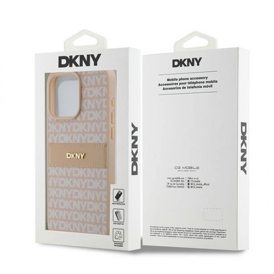 DKNY Leather Mono Stripe & Metal Logo case for iPhone 15 Pro Max - pink