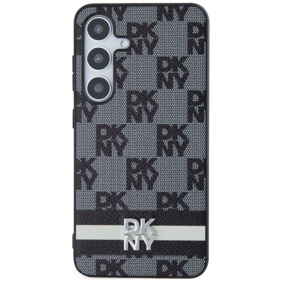 DKNY Leather Checkered Mono Pattern & Printed Stripes case for Samsung Galaxy S24+ - black