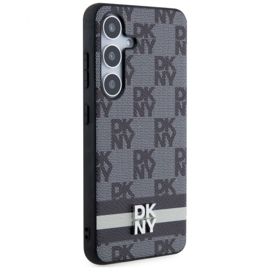 DKNY Leather Checkered Mono Pattern & Printed Stripes case for Samsung Galaxy S24+ - black