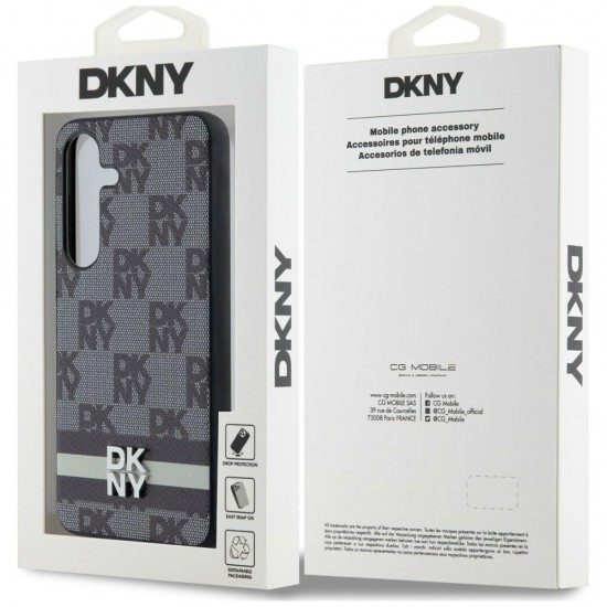 DKNY Leather Checkered Mono Pattern & Printed Stripes case for Samsung Galaxy S24+ - black
