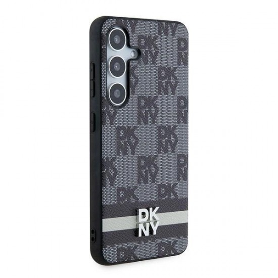 DKNY Leather Checkered Mono Pattern & Printed Stripes Case for Samsung Galaxy S24 - Black