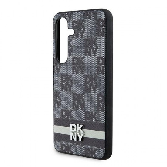 DKNY Leather Checkered Mono Pattern & Printed Stripes Case for Samsung Galaxy S24 - Black