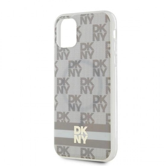 DKNY IML Checkered Mono Pattern & Printed Stripes MagSafe case for iPhone 11 / Xr - beige