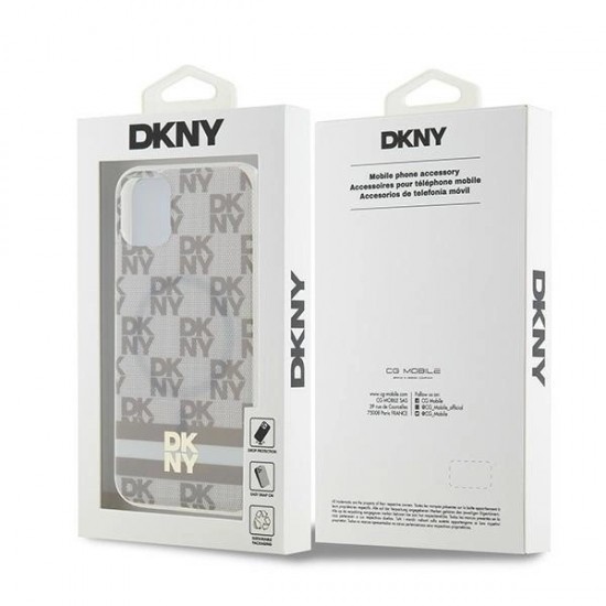 DKNY IML Checkered Mono Pattern & Printed Stripes MagSafe case for iPhone 11 / Xr - beige