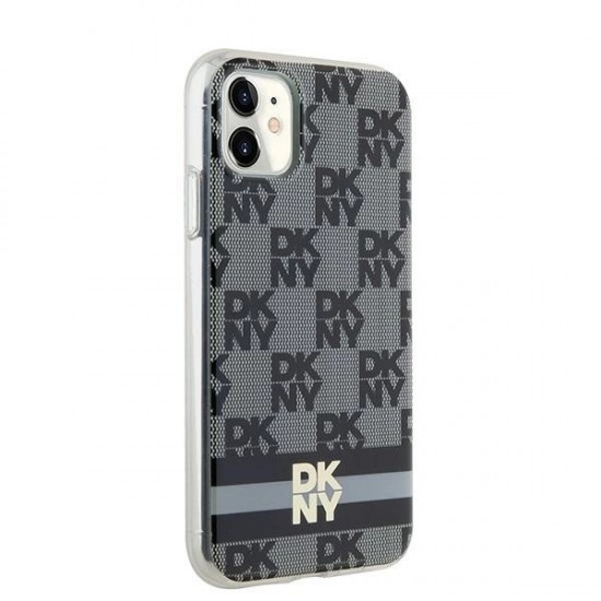 DKNY IML Checkered Mono Pattern & Printed Stripes MagSafe Case for iPhone 11 / Xr - Black