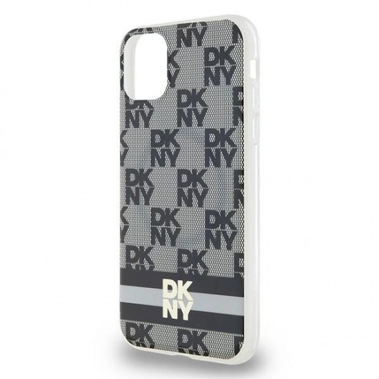 DKNY IML Checkered Mono Pattern & Printed Stripes MagSafe Case for iPhone 11 / Xr - Black