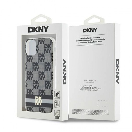 DKNY IML Checkered Mono Pattern & Printed Stripes MagSafe Case for iPhone 11 / Xr - Black