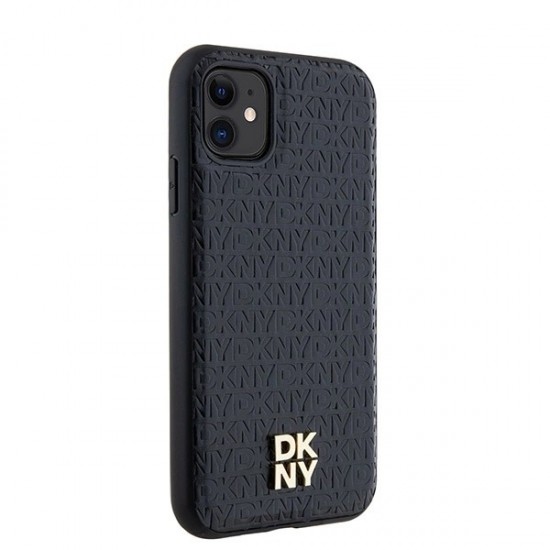 DKNY Leather Monogram Pattern Metal Logo MagSafe Case for iPhone 11 / Xr - Black