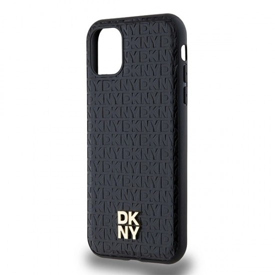 DKNY Leather Monogram Pattern Metal Logo MagSafe Case for iPhone 11 / Xr - Black