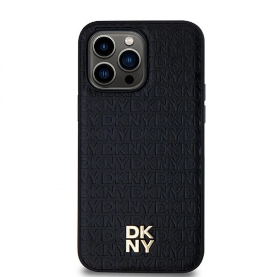 DKNY Leather Pattern Metal Logo MagSafe Case for iPhone 13 Pro / 13 - Black