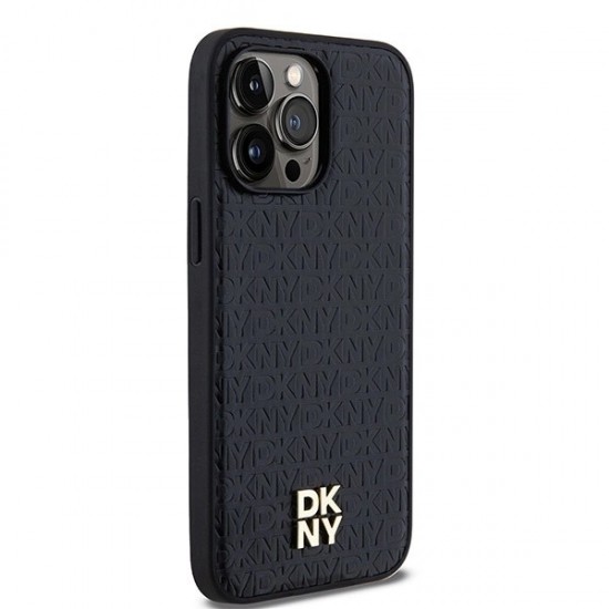 DKNY Leather Pattern Metal Logo MagSafe Case for iPhone 13 Pro / 13 - Black