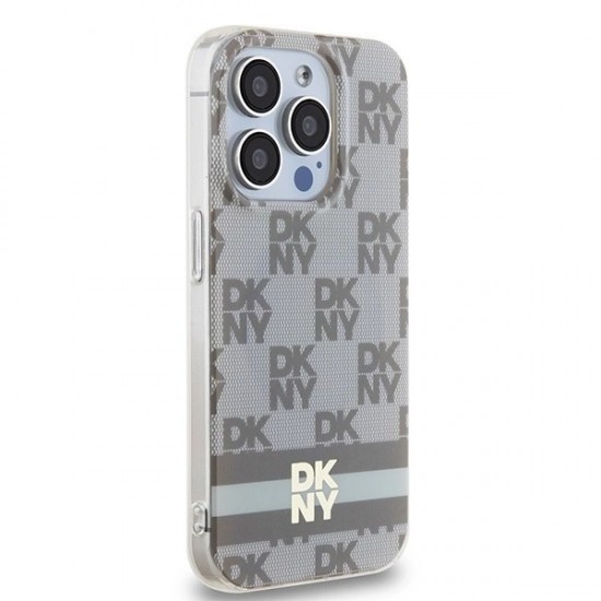 DKNY IML Checkered Mono Pattern & Printed Stripes MagSafe case for iPhone 13 Pro Max - beige
