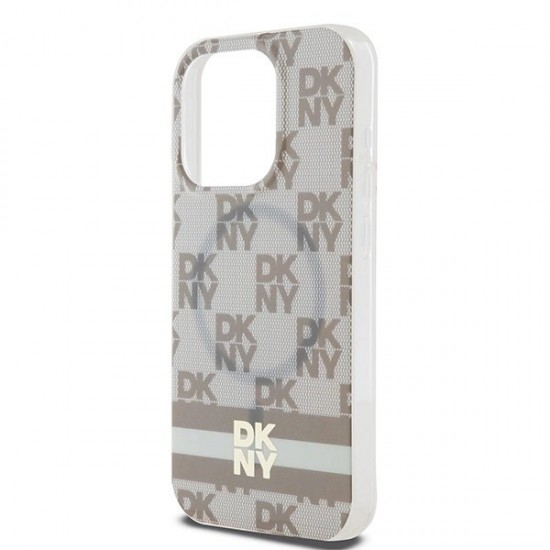 DKNY IML Checkered Mono Pattern & Printed Stripes MagSafe case for iPhone 13 Pro Max - beige