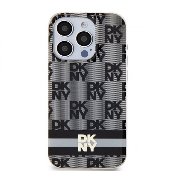 DKNY IML Checkered Mono Pattern & Printed Stripes MagSafe Case for iPhone 13 Pro Max - Black