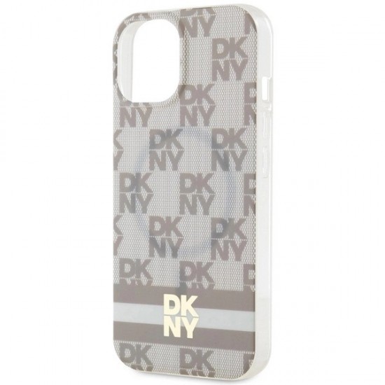 DKNY IML Checkered Mono Pattern & Printed Stripes MagSafe case for iPhone 15 / 14 / 13 - beige