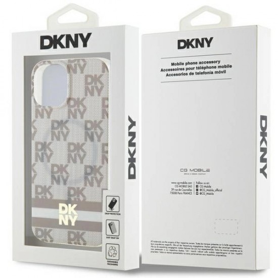 DKNY IML Checkered Mono Pattern & Printed Stripes MagSafe case for iPhone 15 / 14 / 13 - beige