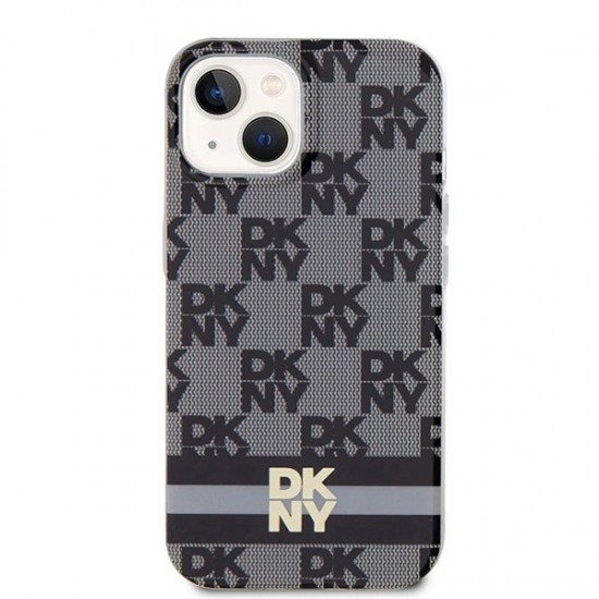 DKNY IML Checkered Mono Pattern & Printed Stripes MagSafe Case for iPhone 15/14/13 - Black