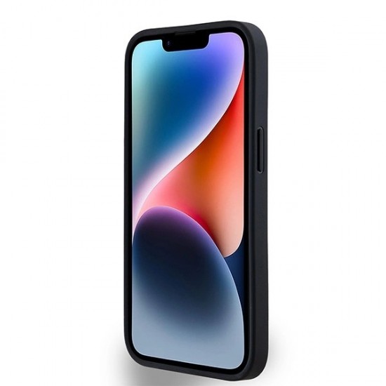 DKNY Leather Monogram Pattern Metal Logo MagSafe Case for iPhone 15/14/13 - Black