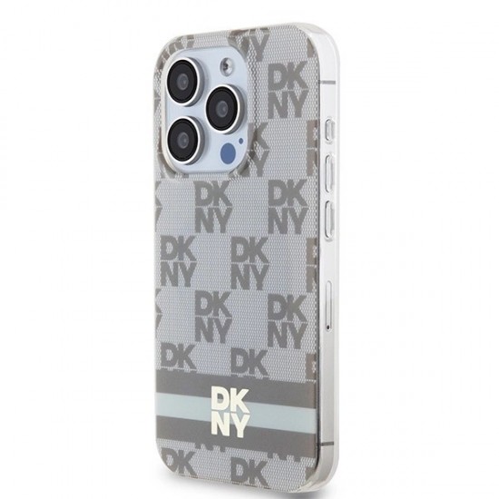 DKNY IML Checkered Mono Pattern & Printed Stripes MagSafe case for iPhone 14 Pro Max - beige