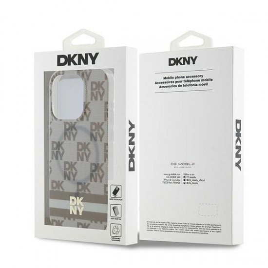 DKNY IML Checkered Mono Pattern & Printed Stripes MagSafe case for iPhone 14 Pro Max - beige