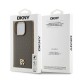 DKNY Leather Pattern Metal Logo MagSafe Case for iPhone 14 Pro Max - Brown
