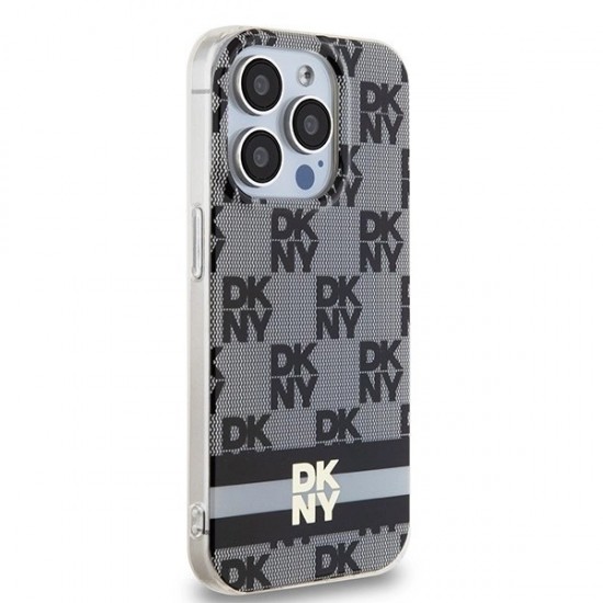 DKNY IML Checkered Mono Pattern & Printed Stripes MagSafe Case for iPhone 15 Pro - Black