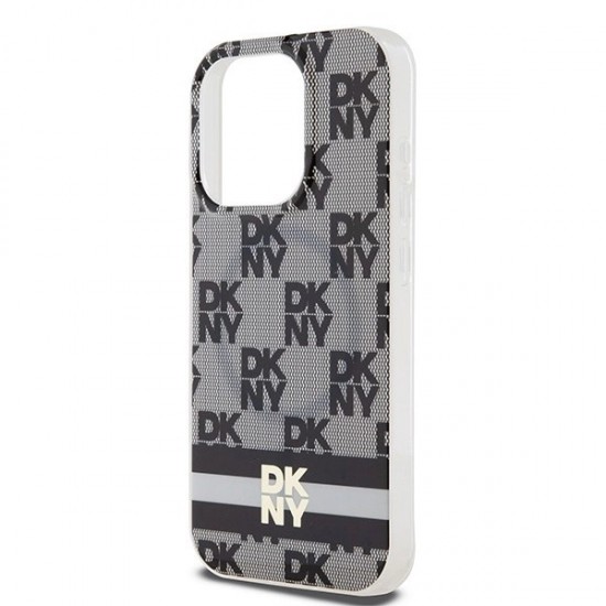 DKNY IML Checkered Mono Pattern & Printed Stripes MagSafe Case for iPhone 15 Pro - Black