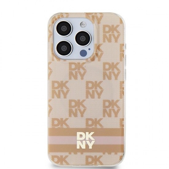 DKNY IML Checkered Mono Pattern & Printed Stripes MagSafe case for iPhone 15 Pro - pink
