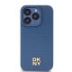 DKNY Leather Monogram Pattern Metal Logo MagSafe Case for iPhone 15 Pro - Blue