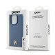 DKNY Leather Monogram Pattern Metal Logo MagSafe Case for iPhone 15 Pro - Blue