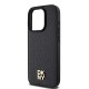 DKNY Leather Monogram Pattern Metal Logo MagSafe Case for iPhone 15 Pro - Black